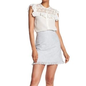 Rebecca Taylor Grey Slub Fringe Skirt Size 8